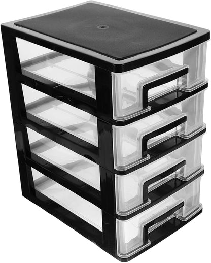 Garneck 4 Portable Drawers Desk Fridge Organizer - Clear Vanity Storage Drawers, Small Drawer Showcase for Crafts, Black