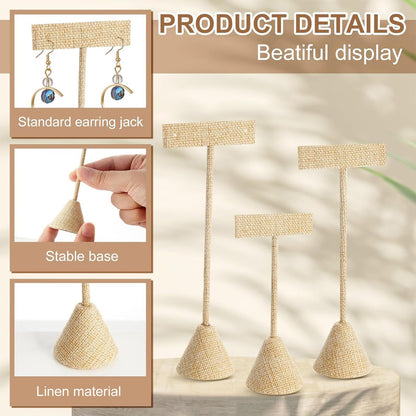 Marsui 12 Pcs Earring Display Set T Bar Earring Display Stand with 3 Heights Earrings Stand for Jewelry Vendors (Linen Color)