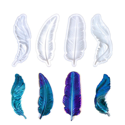 4-Piece 3D Feather Resin Molds Set, Decorative Wall Art Silicone Molds for Epoxy Casting, Home Decor Craft Making