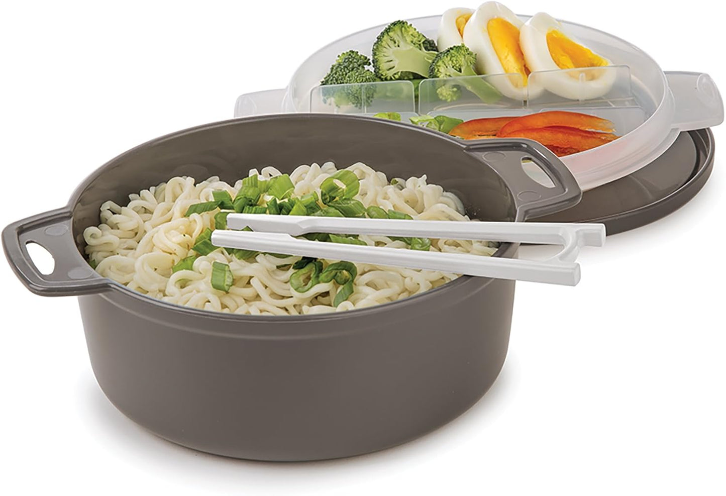 PrepSolutions 4-Piece Microwave Ramen Bowl To-Go - Gray, Includes Soup Spoon, Dishwasher Safe, BPA-Free