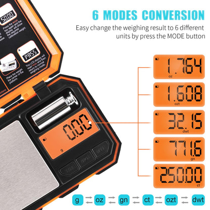 Fuzion Digital Pocket Scale, 500g x 0.01g Gram Scale, Mini Scale 6 Units Jewelry Scale with LCD Display, Tare Function for Food, Jewelry, Coin, Coffee