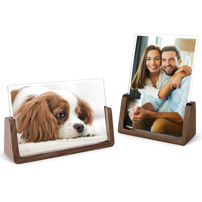 Mixoo 4x6 Picture Frame 2 Pack - Rustic Wooden Picture Frames with Walnut Wood Base and High Definition Break Free Acrylic Photo Covers for Desk Tabletop Display Teacher Appreciation Gifts (Horizontal + Vertical)