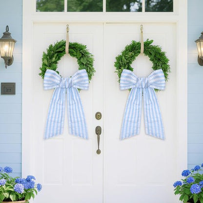 Blue Wreath Sash - 2 Pcs Stripe Embroidery Monogram Decor | 60 Inch Seersucker for Home & Baby Shower