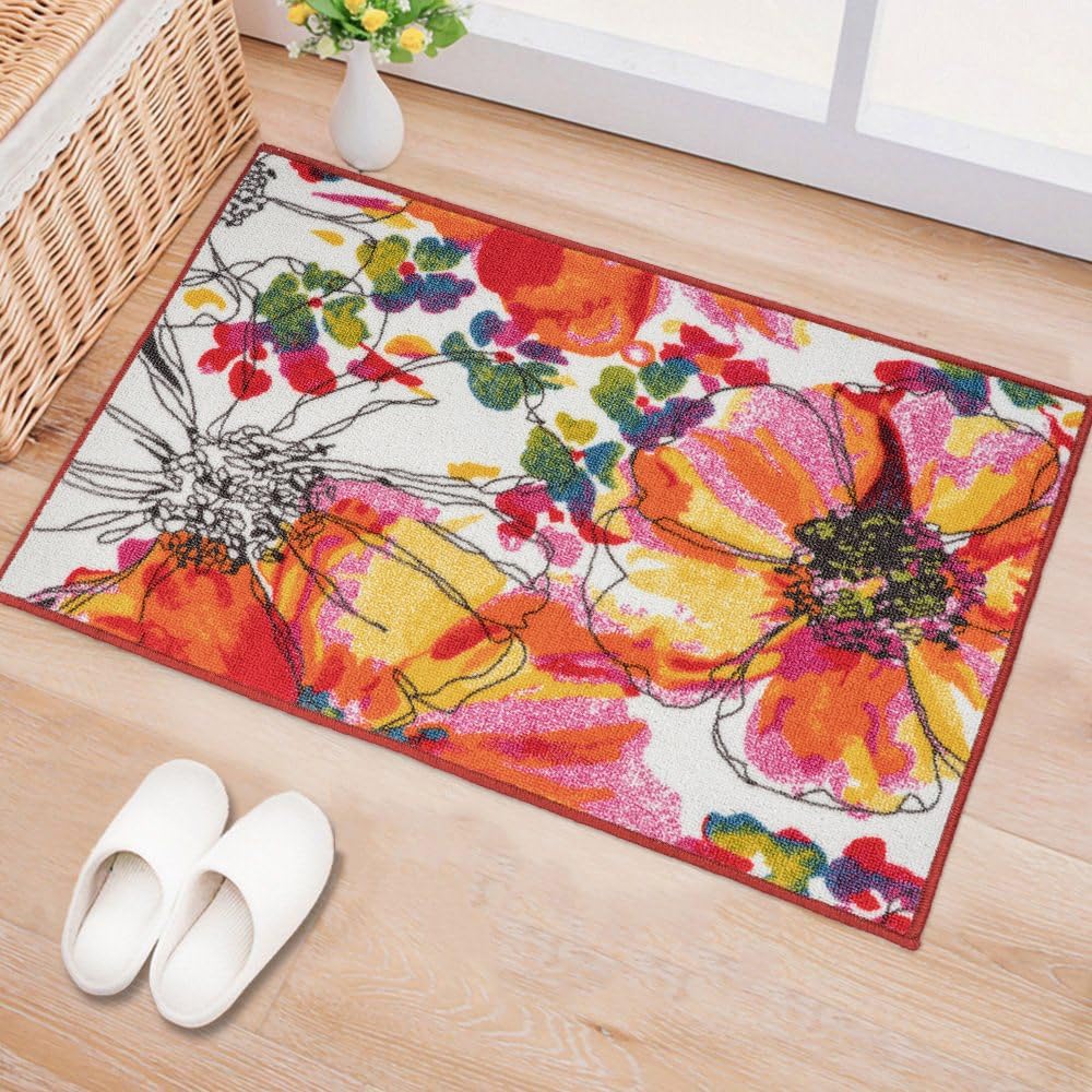 Rugshop Modern Bright Flowers Non-Slip Area Rug, 20" X 30" Multi