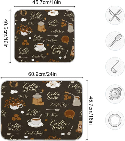 Coffee Beans Dish Drying Mat, 16 x 18 Inch Absorbent Microfiber Drying Pad for Kitchen Countertops