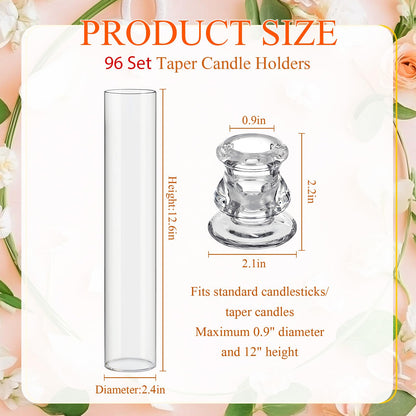 Teenyyou 8 Set Glass Hurricane Candle Holders Bulk 12.6" Open Ended Glass Candleholder Tube Shape Bottomless and 2.2" Taper Clear Candlestick Holders for Wedding Table Centerpiece (Clear)