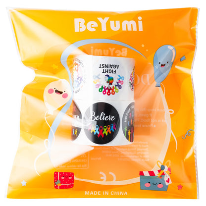BeYumi Cancer Awareness Roll Stickers - 1000Pcs Cancer Awareness Stickers in 2 Rolls Waterproof Vinyl Colorful Ribbon Round Decals Laptop Bottle Notebook Luggage Gift Oncology Nurse Women Decor