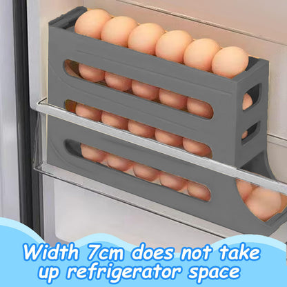 Jofarstep Egg Holder for Fridge, 4 Tiers Dispenser, 30 Egg Container Refrigerator, Large Capacity Organizer Automatic Fridge Rolling Egg Container for Pantry Countertop (Grey)