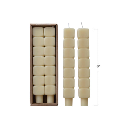 Creative Co-Op 2-Piece Stacked Blocks Shaped Unscented Taper Candles, Cream
