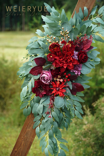 WEIERYUE Artificial Wedding Arch Flowers Kit(Pack of 2) for Wedding Arch, Bridal Shower, Ceremony and Reception Backdrop Decoration (Burgundy)