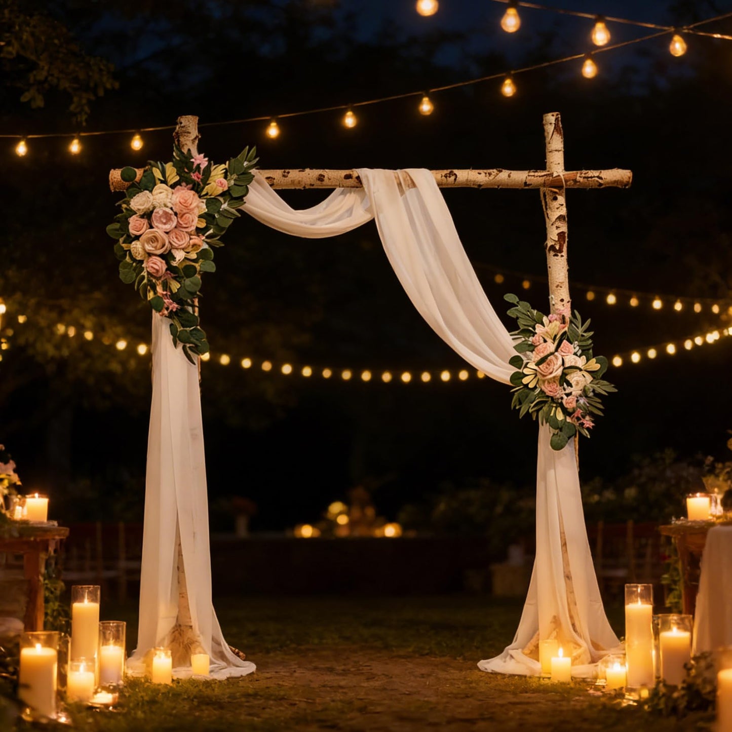 Garvee Arch Flowers with Drapes Kit (Pack of 3) - Includes 2Pcs Artificial Flower Arch Decor & 1Pcs Drapes, for Wedding Ceremony Bouquets Reception Backdrop Decoration, White