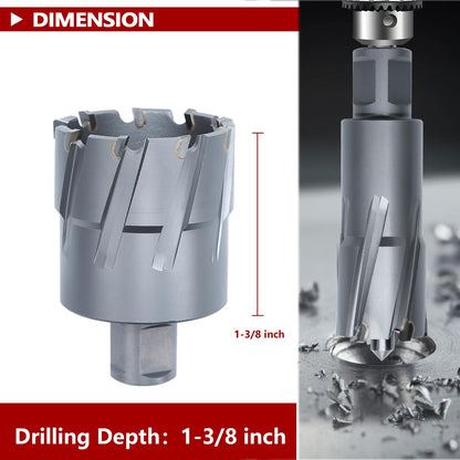 GRIXLEN 3" x 1-3/8" Annular Cutter with Weldon Shank,75mm Carbide Tip Annular Drill Bit for Stainless Steel, Iron (1-3/8" Depth, 3" (75mm) Diameter)