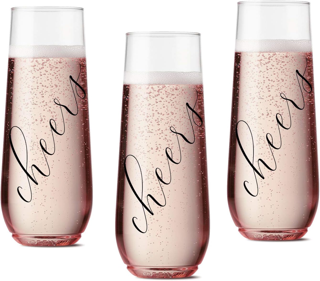 ModParty Cheers Flutes - Set of 12, Wedding Reception, Bachelorette Party, Shatterproof Plastic Cups
