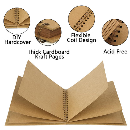 Yopih 7x7 Inch DIY Scrapbook Photo Album, Hardcover Kraft Paper Acid-Free, 20 Sheets (40 Pages), Lay Flat & Cover Customizable Memory Book for Weddings Anniversaries Guest Book Baby Family Travel