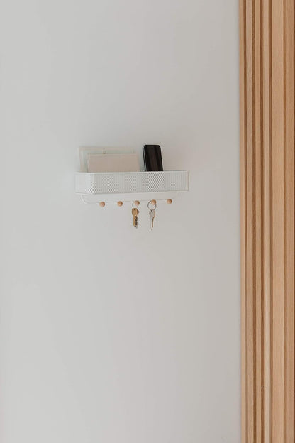Umbra Estique Entryway Organizer – Great for Storing Keys, Small Accessories, Mail, Wallets and More, White Finish