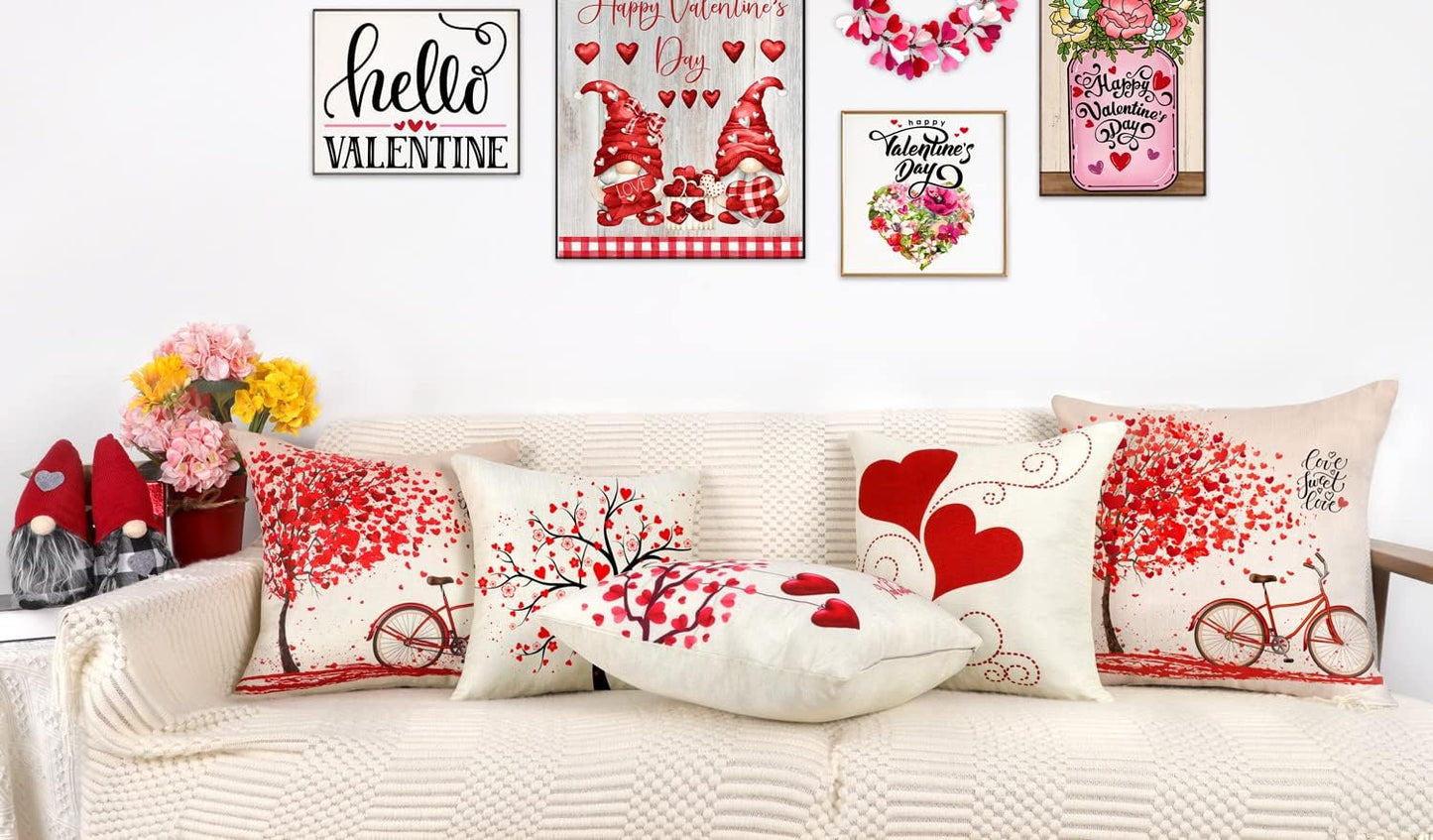 4TH Emotion Valentines Day Throw Pillow Covers, 18x18 Set of 4 Red Love Heart Cushion Cases for Home Decor