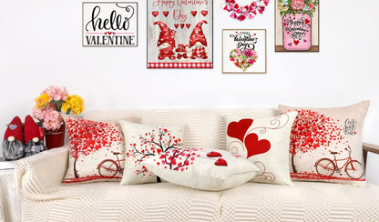 4TH Emotion Valentines Day Throw Pillow Covers, 18x18 Set of 4 Red Love Heart Cushion Cases for Home Decor