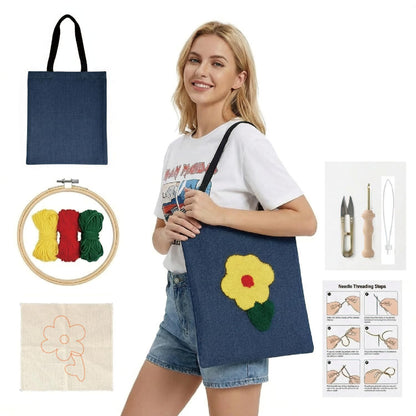 TINKAZ DIY Punch Needle Tote Bag Kit for Beginners, Embroidery Craft Set with Canvas Tote Bag, Yarn & Punch Needle Tool, Handmade Embroidery Kit for Creative Gift Idea