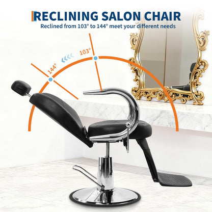 MERXENG Hydraulic Salon Styling Chair, 360° Swivel Recliner Barber Chair with PU Leather Seat, Adjustable Height & Backrest for Hair Salon, Spa, Tattoo, Home Use