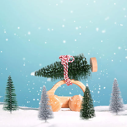 18Pcs Miniature Pine Trees Set, Sisal Trees with Wood Base for Christmas Crafting and Designing, Mixed Size