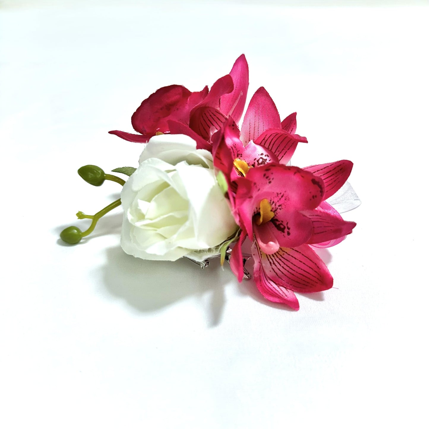 Abbie Home Prom Corsage Boutonniere Set Fuchsia Orchid Rose Lily Pin Wrist Hand Dress Suit Flower for Wedding Party (Fuchsia)
