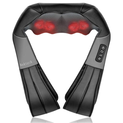 Nekteck Shiatsu Neck Massager for Pain Relief Deep Tissue with Heat, 3D Kneading Massage Pillow Back Shoulder Massagerfor Body Muscle, Plug-in Use for Home Office Car, Gifts for Mom Dad Him Her