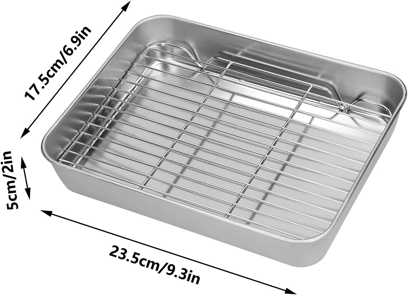 Stainless Steel Roasting Pan with Rack, Non Stick Surface, 5cm Deep Edges for Cooking and Baking (23.5 * 17.5 * 5CM)