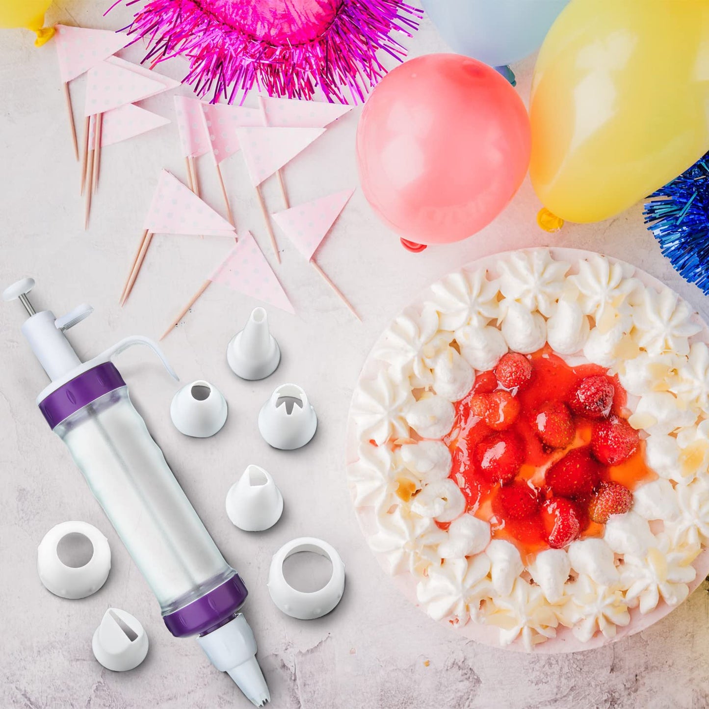 Eaasty Dessert Decorating Syringe Set, Cupcake Frosting Filling Injector with 7 Plastic Icing Nozzles and 3 Cream Scrapers Dessert Cream Piping Syringe Nozzles Kits for Cake
