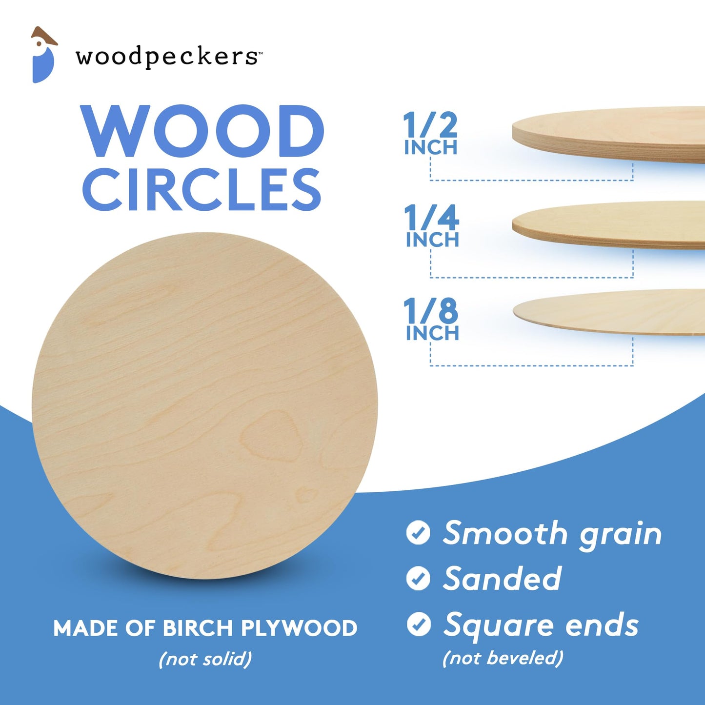 Wood Circles 10 inch 1/2 inch Thick, Unfinished Birch Plaques, Pack of 1 10 inch Wood Circle for Crafts and Blank Sign Rounds, by Woodpeckers
