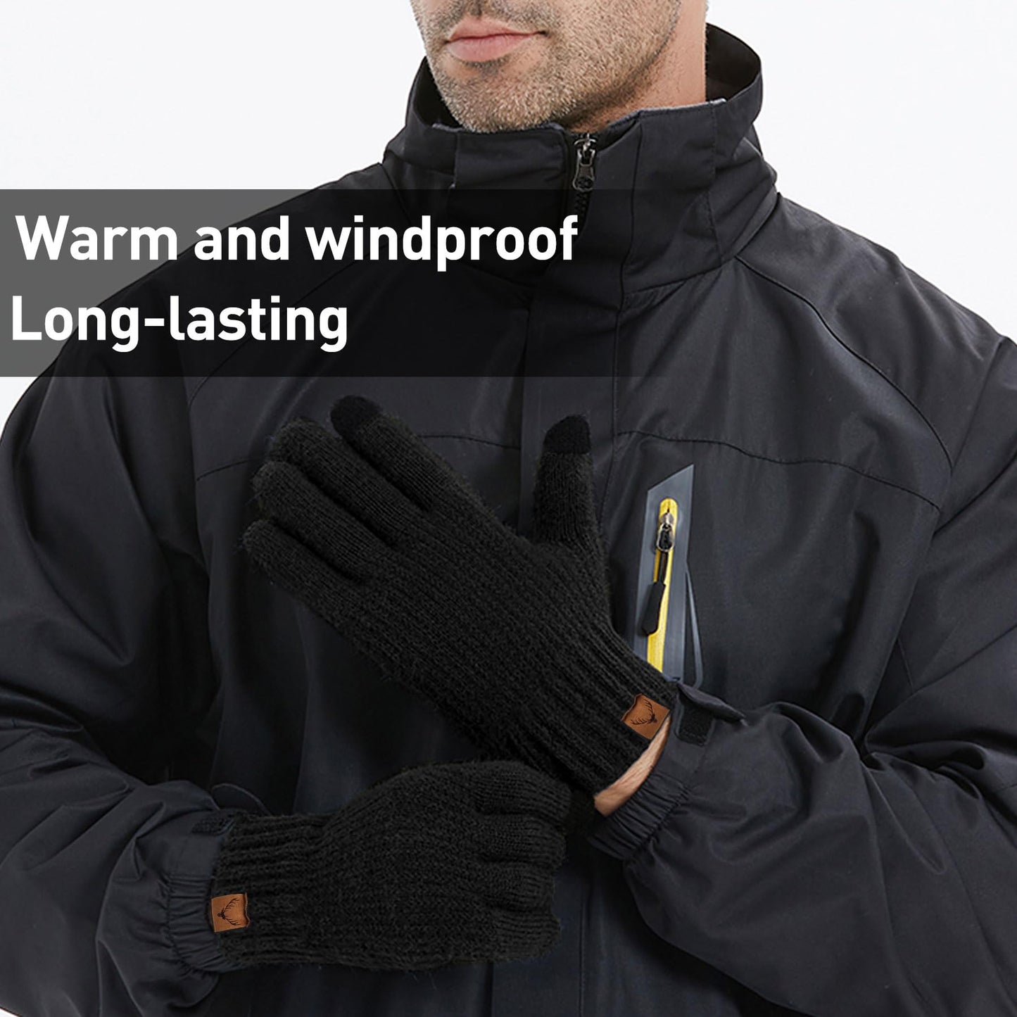 Winter Touchscreen Gloves For Men - Touchscreen Knitted Gloves Thermal Gloves Warm Fleece Lined Elastic Winter Texting Mittens For Running