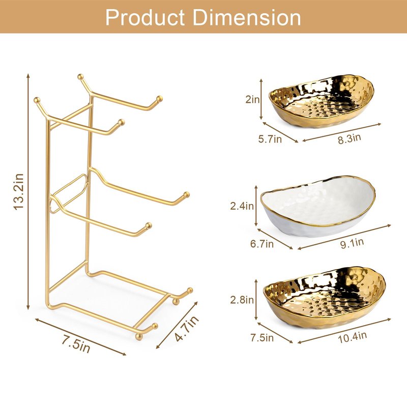 LIJINGCHEN 3 Tier Fruit Basket for Kitchen Counter, Modern Ceramic Fruit Bowl with Gold Metal Stand, Tiered Fruit Tray for Countertop, Snacks, Nuts, Cakes, Desserts, Candy