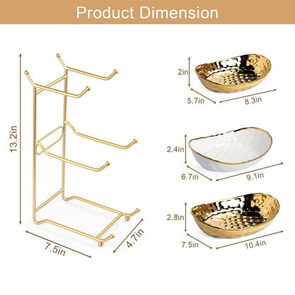 LIJINGCHEN 3 Tier Fruit Basket for Kitchen Counter, Modern Ceramic Fruit Bowl with Gold Metal Stand, Tiered Fruit Tray for Countertop, Snacks, Nuts, Cakes, Desserts, Candy