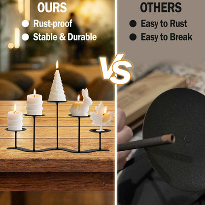 Fireplace Candle Holder for Home Decor: 17 inch Candle Stand for Indoor Dining Living Room - Black Metal Pillar Candelabra for Outdoor Wedding Party - Advent Halloween Christmas