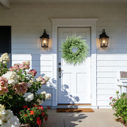 NIOPELO 26'' Eucalyptus and Boston Ferns Wreath for Front Door - Artificial Eucalyptus Leaves Greenery Outdoor Wreath for Wedding Farmhouse Porch Wall Room Home Decor (Gray-Green)