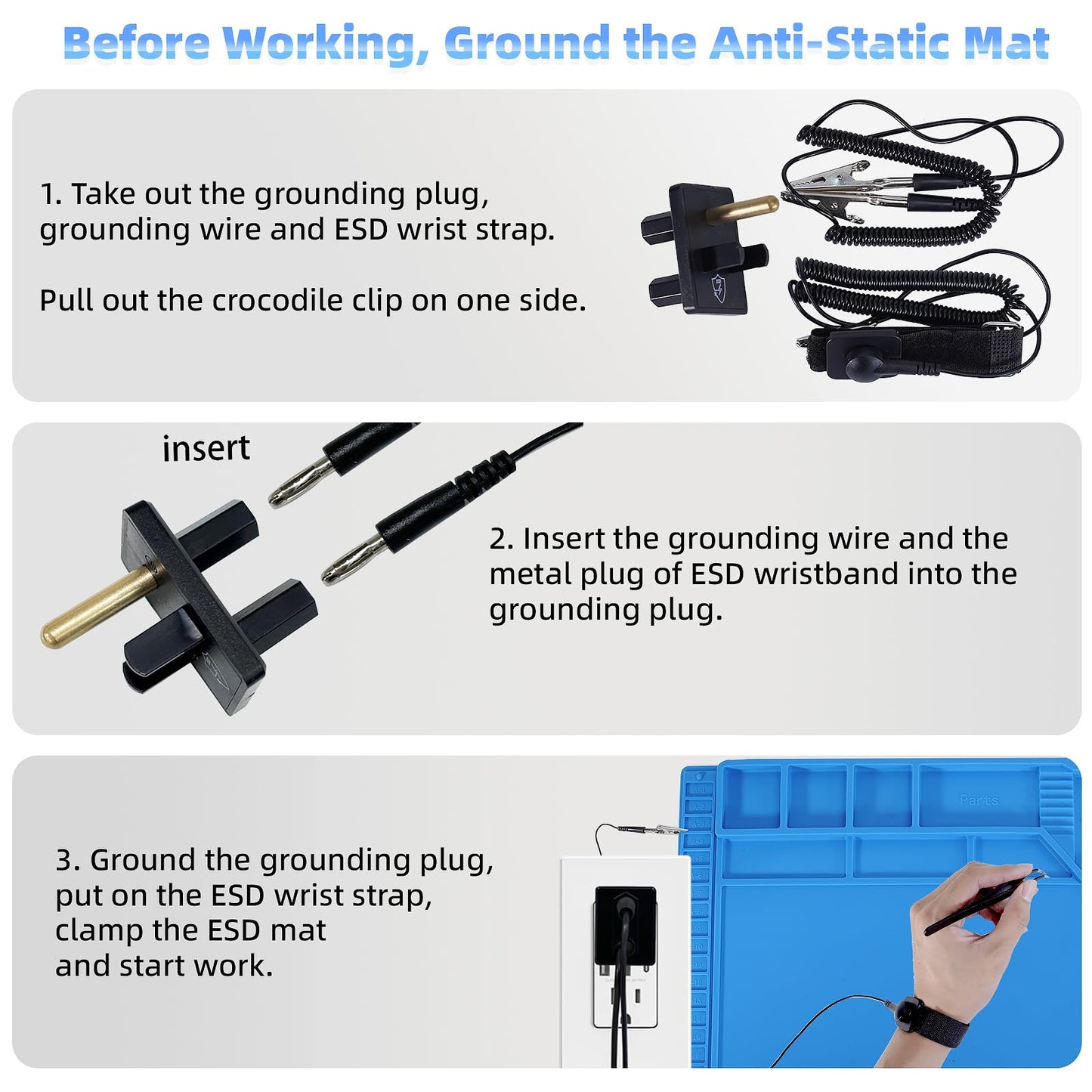 Kaisi Large Anti Static Mat with Grounding Accessories,Heat Resistant Silicone Soldering Mat,Magnetic Work ESD Pad for pc building, Electronics, Laptop, Cellphone Repair Soldering 21.6" x 16.9"