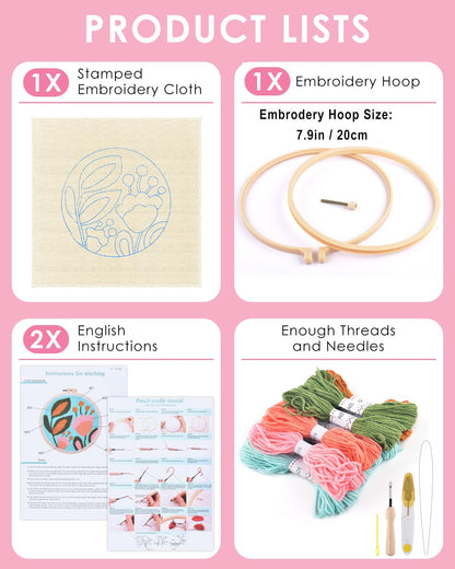 TINDTOP Punch Needle Kits, Tulip Punch Embroidery Kits for Adults Beginner, Tool with Punch Needle Fabric, Hoops, Yarns and Sewing Needles