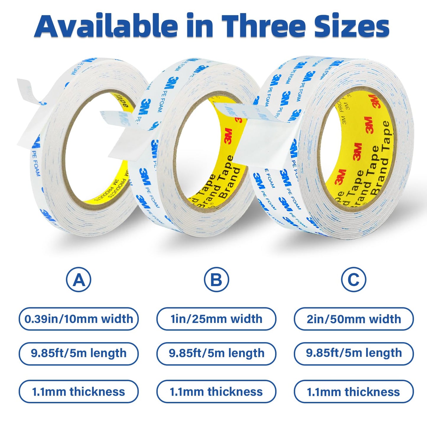 3M Double Sided Tape 1"×16.5ft No Residue,Picture Hanging Strips Heavy Duty Mounting Tape, Removable PE Foam Tape Waterproof for Poster Tape, Carpet Tape Rug Gripper,Art & Craft Tape