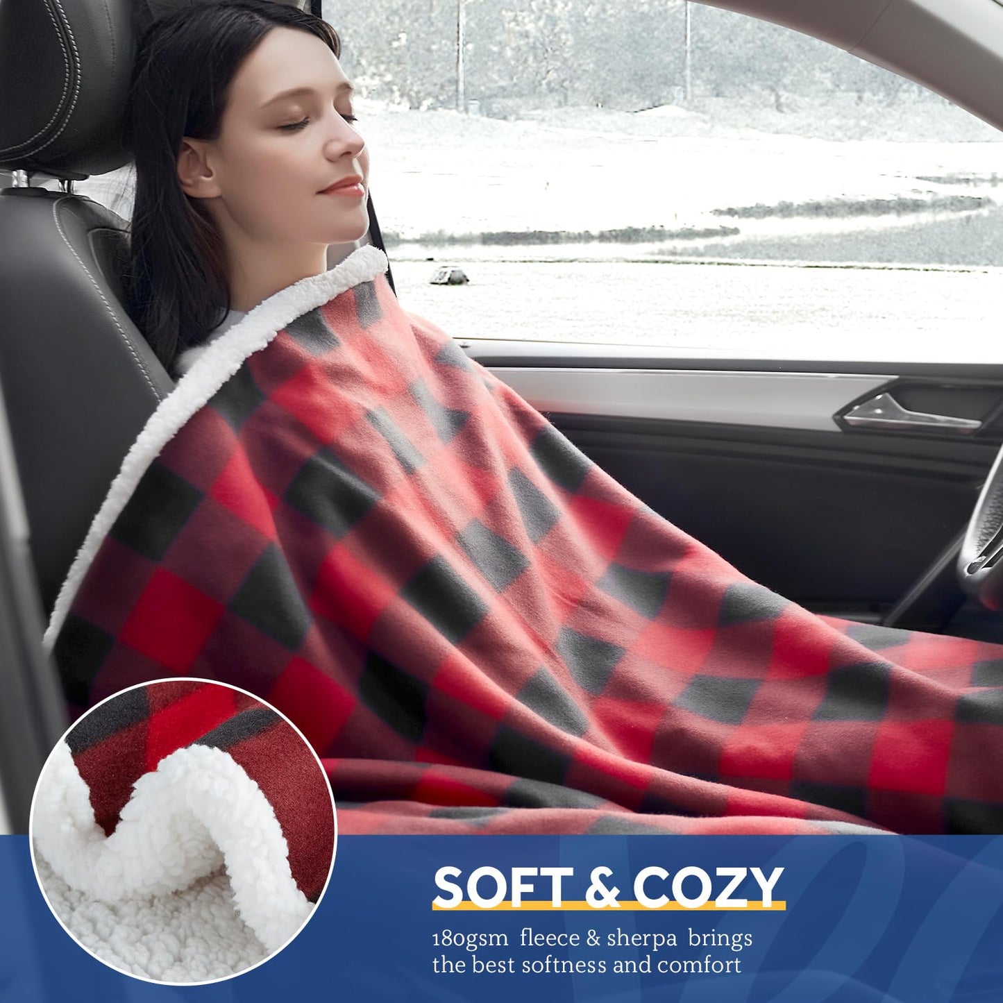 Sealy 12-Volt Heated Car Blanket, Portable Electric Blanket with 3 Heating Levels & 4 Hours Auto Off for Car, Truck, SUV, RV or Camping, Machine Washable, 59" X 43", Charcoal