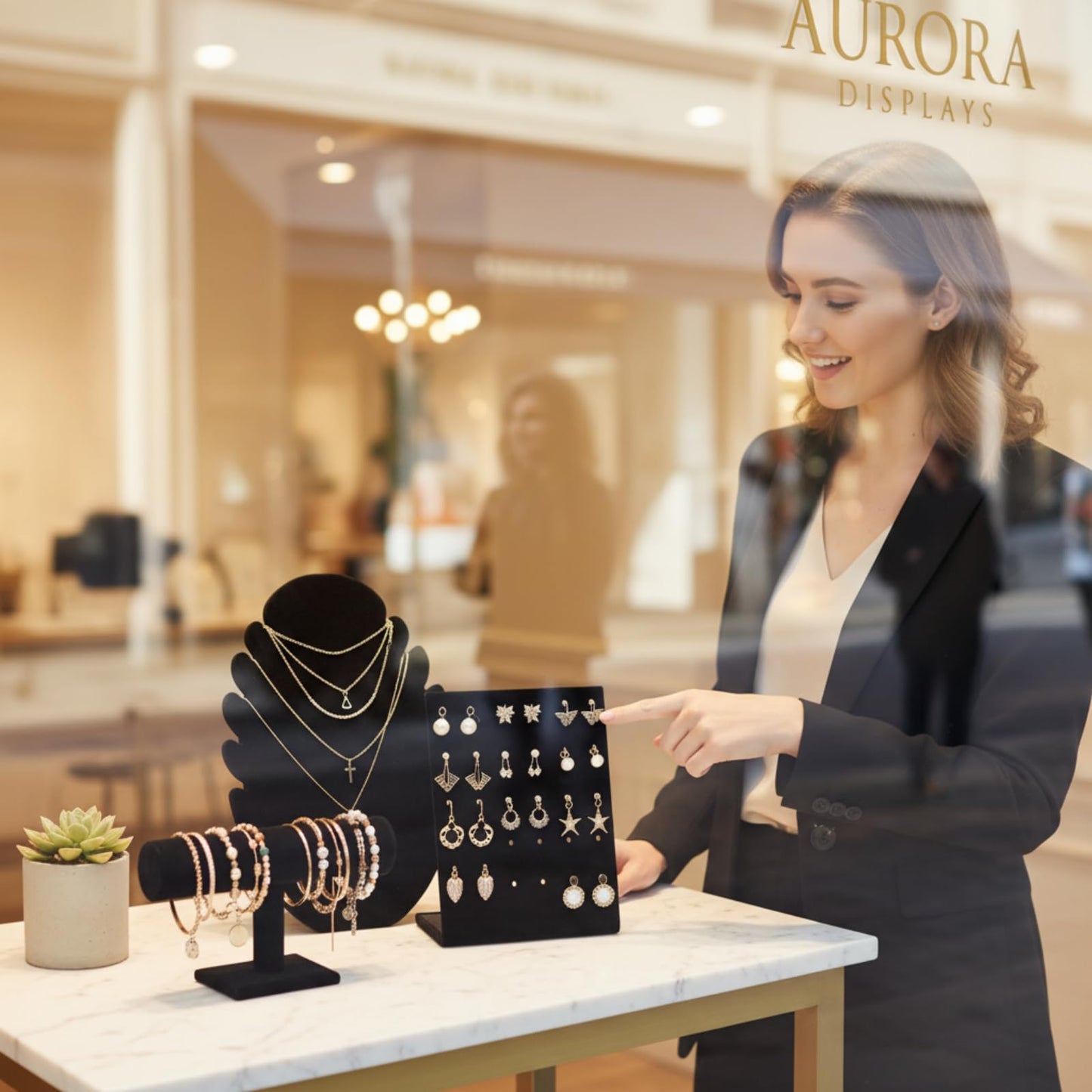 Fliqor 3 Pcs Black Velvet Jewelry Display Set, Necklace Bust Mannequin, T-Bar Bracelet Holder & L-Shaped Earring Rack, Jewelry Display Stand for Selling, Shows, Photography & Home Organization
