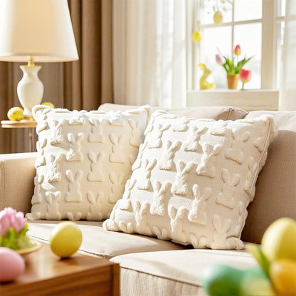 AONSOULE Easter Pillow Covers 18x18, 2Pcs Soft Beige Bunny Pillow Covers with Hidden Zipper, Easter Home Decorations Cute Spring Home Decors for Sofa Bedroom