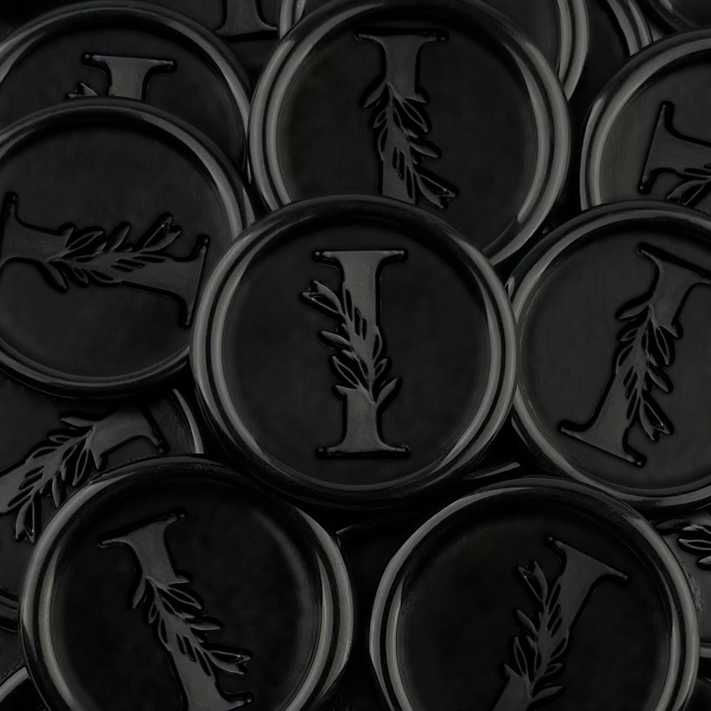 100Pcs Black Wax Seal Stickers Handmade Vintage Botanical Leaves Adhesive Letter Wax Stickers for Wedding Party Invitations, Envelope, Gift Wrap, Christmas(Initial I, Black)