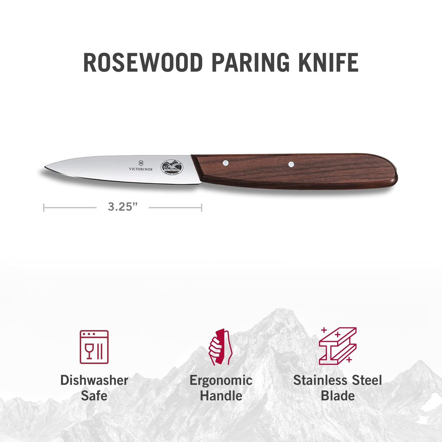 Victorinox Rosewood Paring Knife - Premium Kitchen & Home Essentials - Cooking Knife Cuts Fruits & Vegetables with Ease - Wood Handle, 3.25"