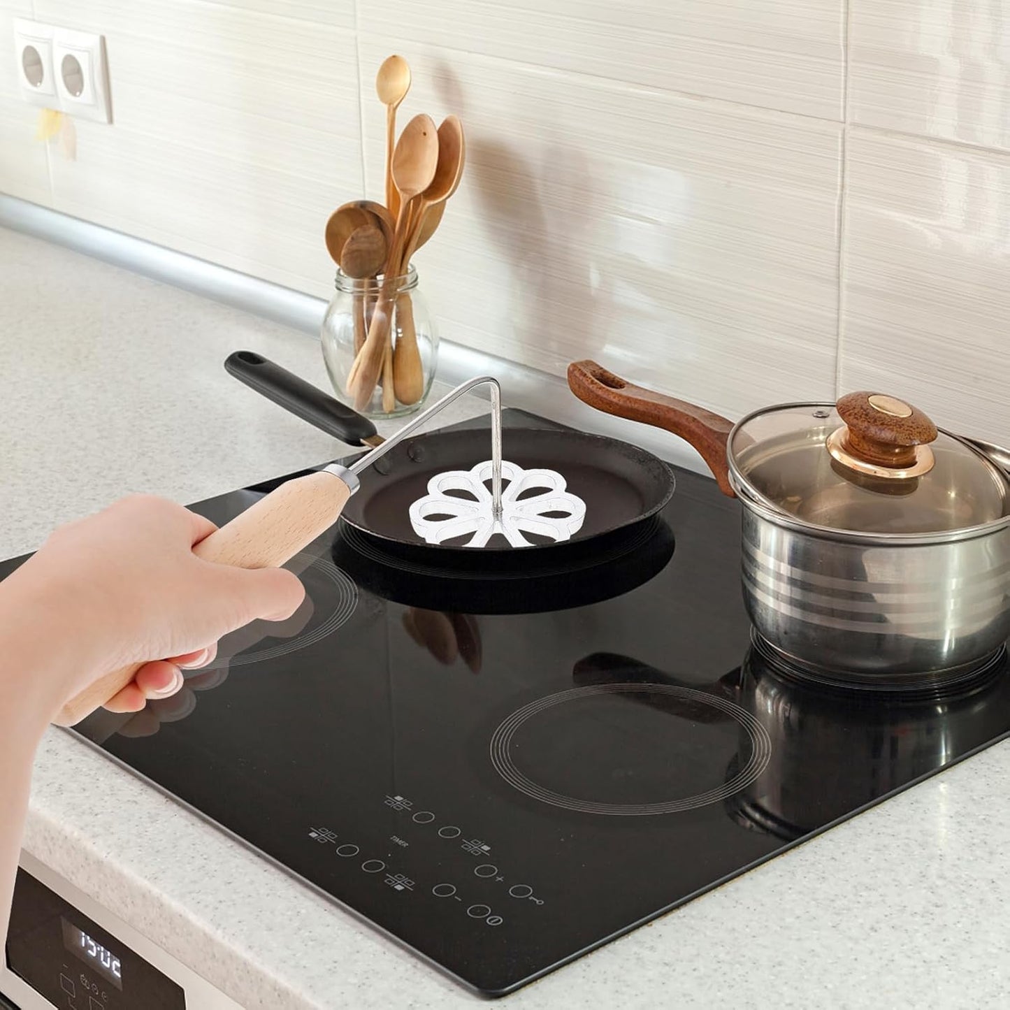 Bunuelos Mold with Handle, Rosette Iron Set, Aluminum Waffle Mold for Baking Kitchen Cooking