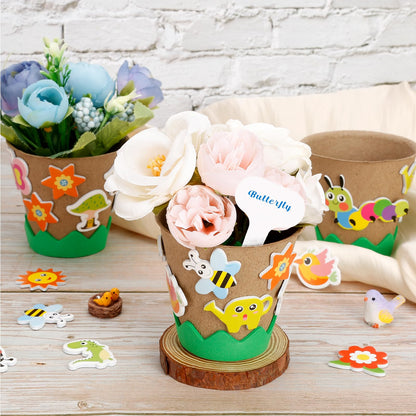 Ayfjovs 80 Pack Garden Paper Pot Craft Kit, Kids Flower Plant Growing Kit with 300 PCS Adhesive Foam Stickers and 80 PCS Plant Pots Labels for Classroom DIY Planting, Kids Summer Craft, Father's Day