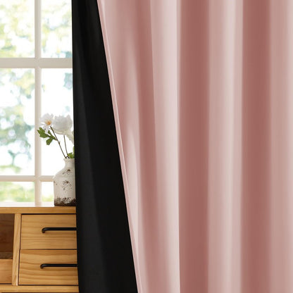 RYB HOME 100% Blackout Pink Curtains for Girls Bedroom, 2 Panels Blackout Thermal Insulated Noise Reducing Window Drapes for Kids Baby Room Living Room, 52 inches Wide by 84 inches Long