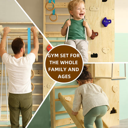 Swedish Ladder 7-in-1, Indoor Wooden Playground, Rock Climbing Wall for Kids and Adults, Kids Indoor Playset, Wooden Jungle Gym, for All Levels and Abilities