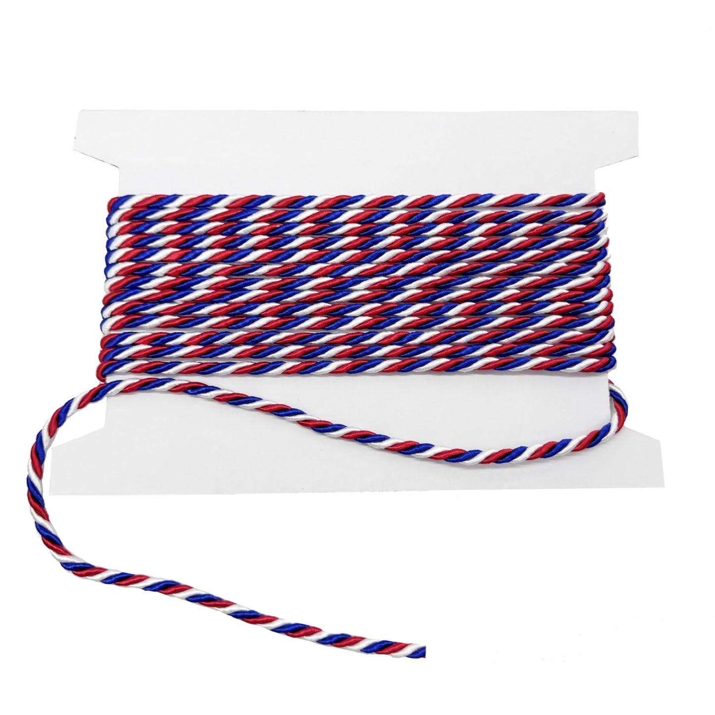Red/White/Blue 4mm 3/16" Twist Cord – 10 Yards | Decorative Patriotic Trim for Crafts, Sewing, Gift Wrapping, and Home Décor