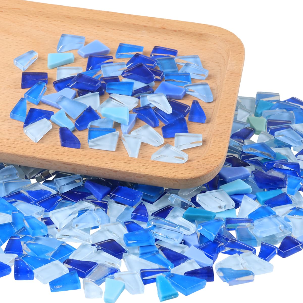 Yazikisa 1.1 lb Glass Mosaic Tiles for Crafts Bulk Blue Irregular Shape Tile Crystal Broken Stained Pieces Stepping Stone Adults DIY Making Supplies Picture Frames Puzzle