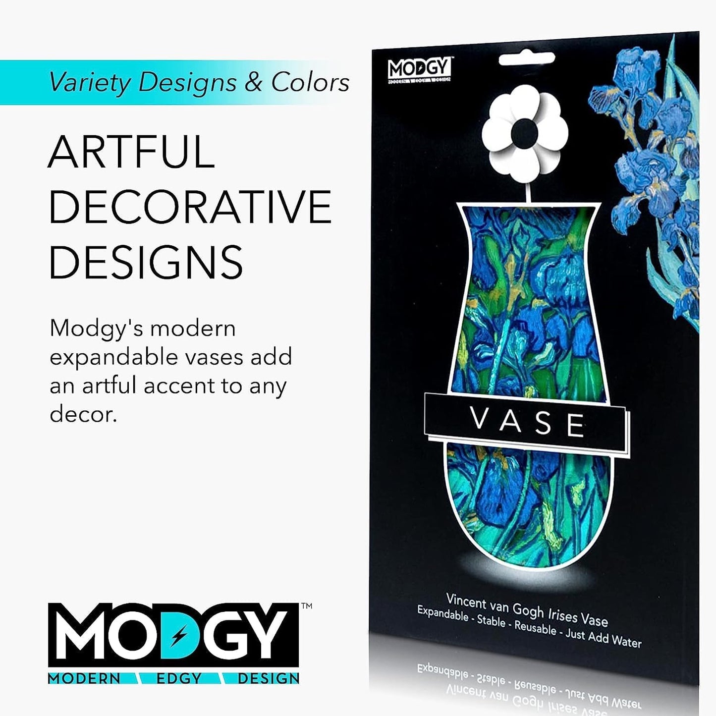MODGY Expandable Flower Vase, Plastic Decorative Modern Vases for Centerpieces, Dining Table Decor, Van Gogh Irises