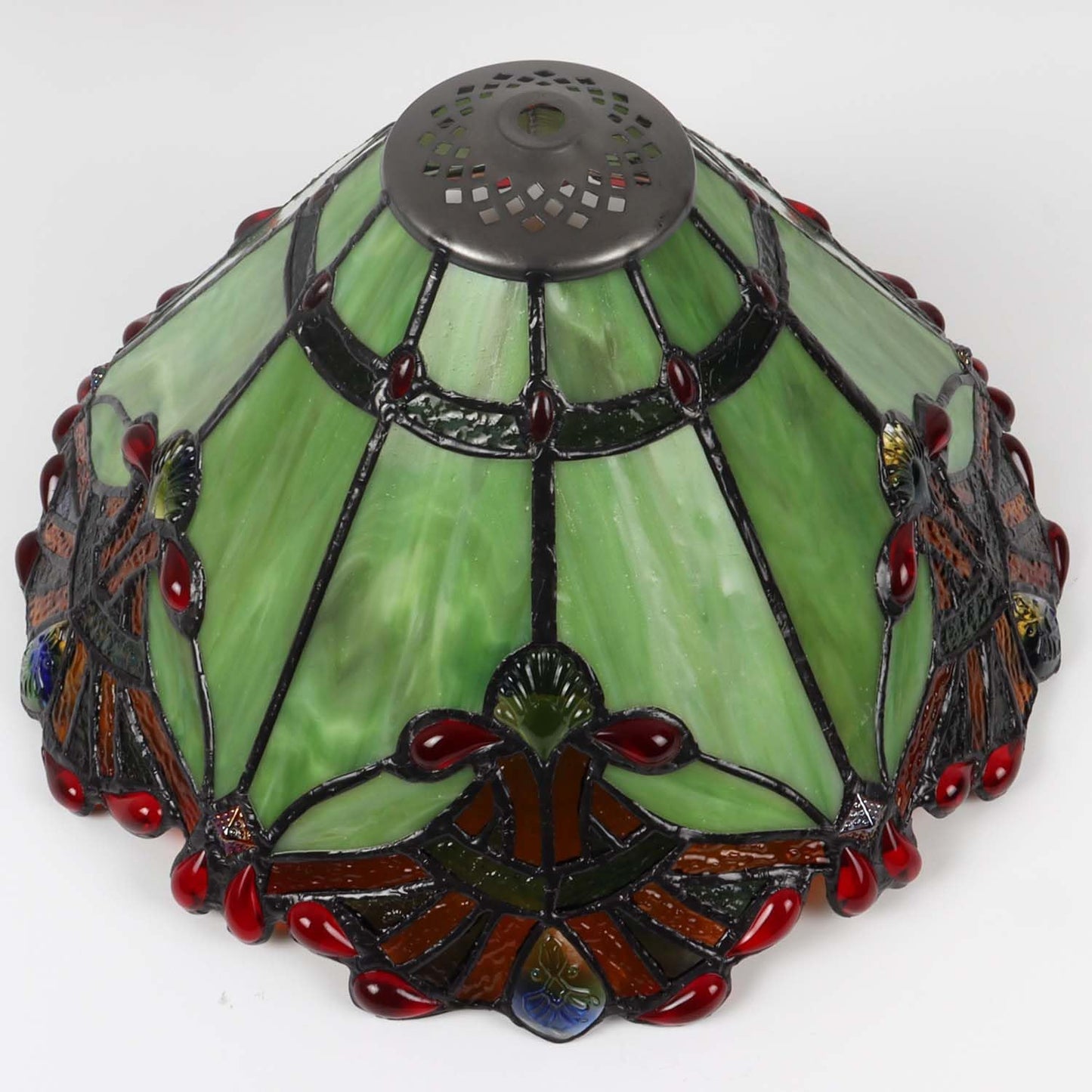 Bieye S10023 Tiffany Style Stained Glass Baroque Lampshade (13-inch Wide Green)